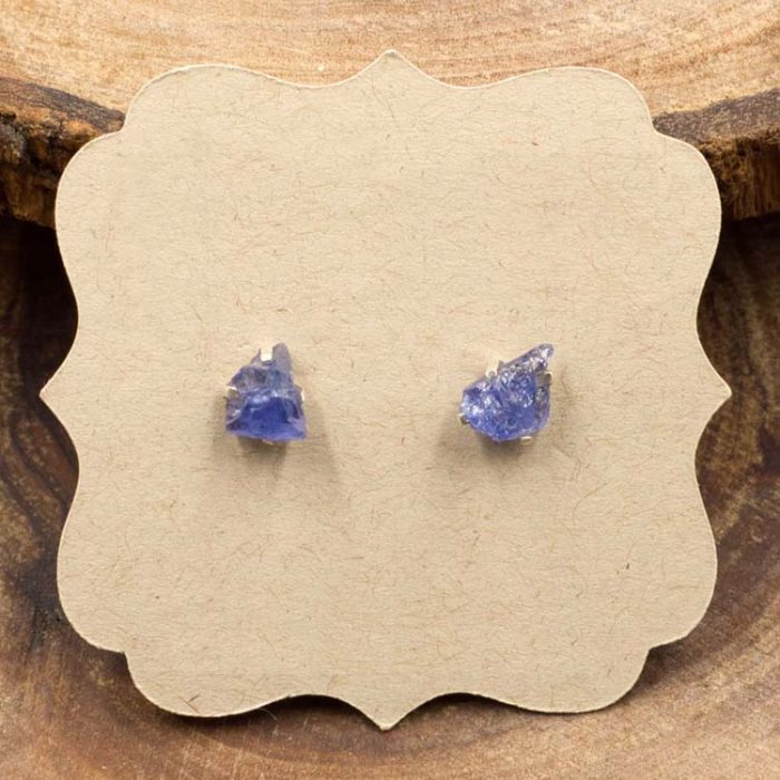 Tanzanite and Sterling Silver Crystal Stud Earrings