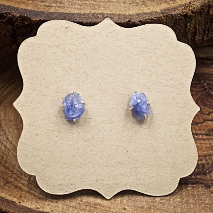 Blue Sapphire and Sterling Silver Crystal Stud Earrings
