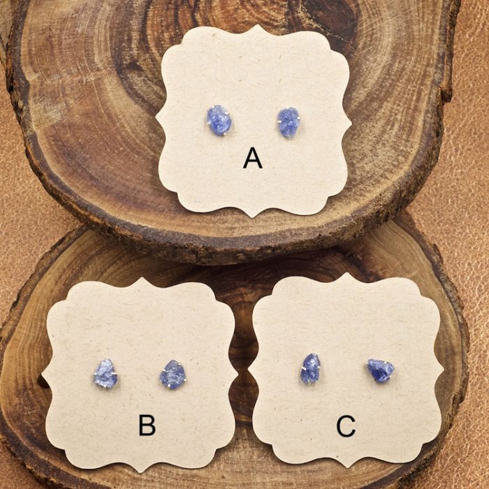 Blue Sapphire and Sterling Silver Crystal Stud Earrings