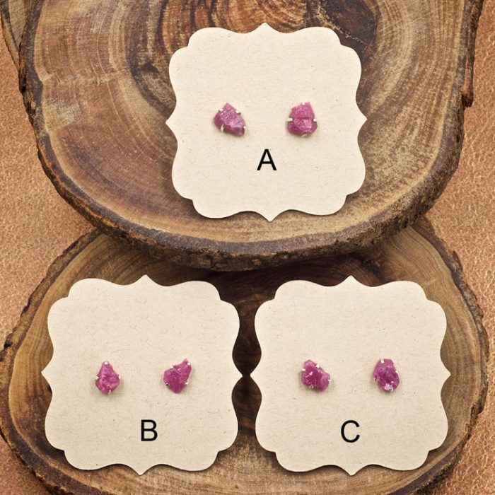 Ruby and Sterling Silver Crystal Stud Earrings
