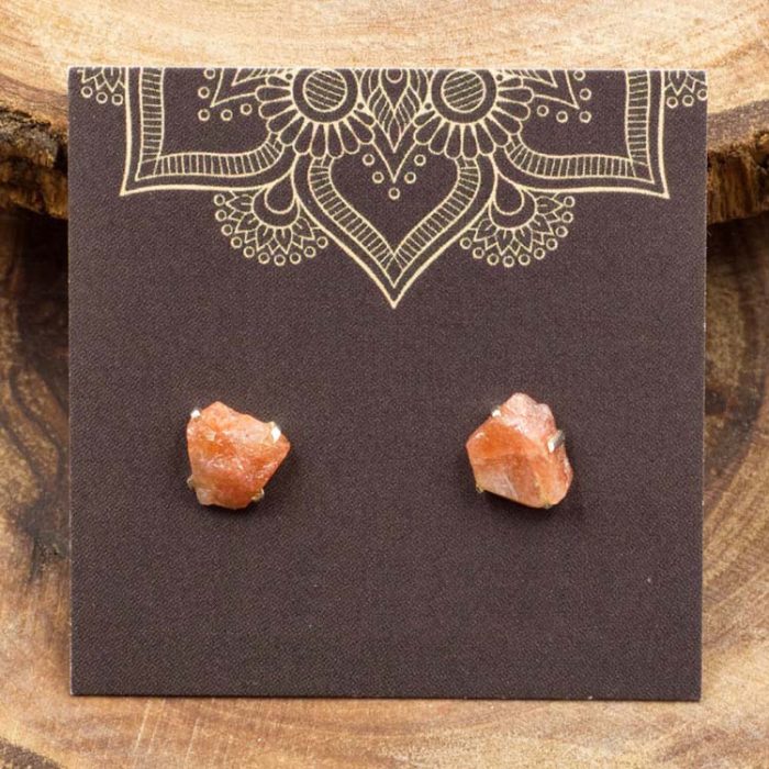 Sunstone and Sterling Silver Crystal Stud Earrings