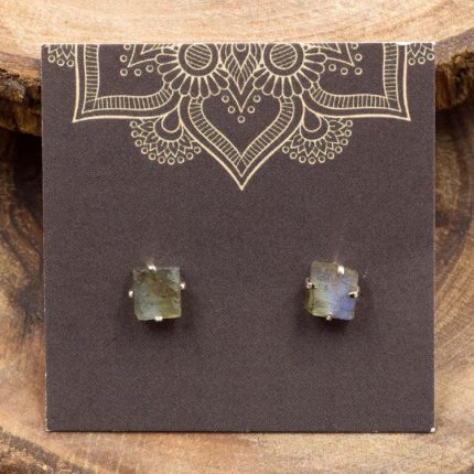 Labradorite and Sterling Silver Crystal Stud Earrings