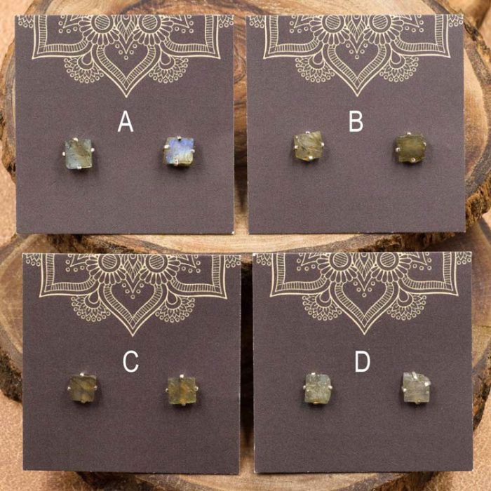 Labradorite and Sterling Silver Crystal Stud Earrings