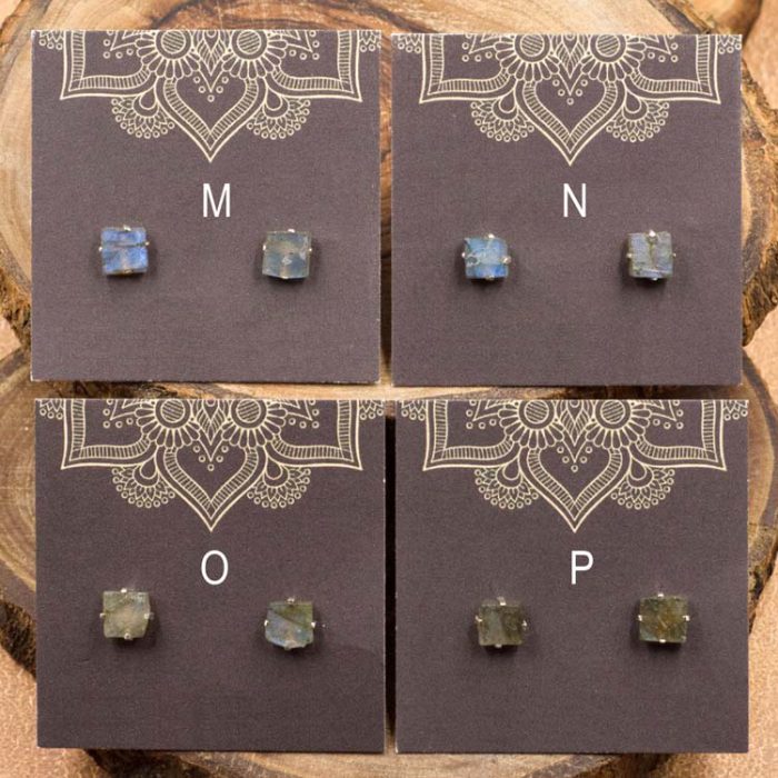 Labradorite and Sterling Silver Crystal Stud Earrings