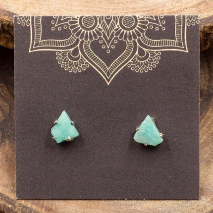 Amazonite and Sterling Silver Crystal Stud Earrings