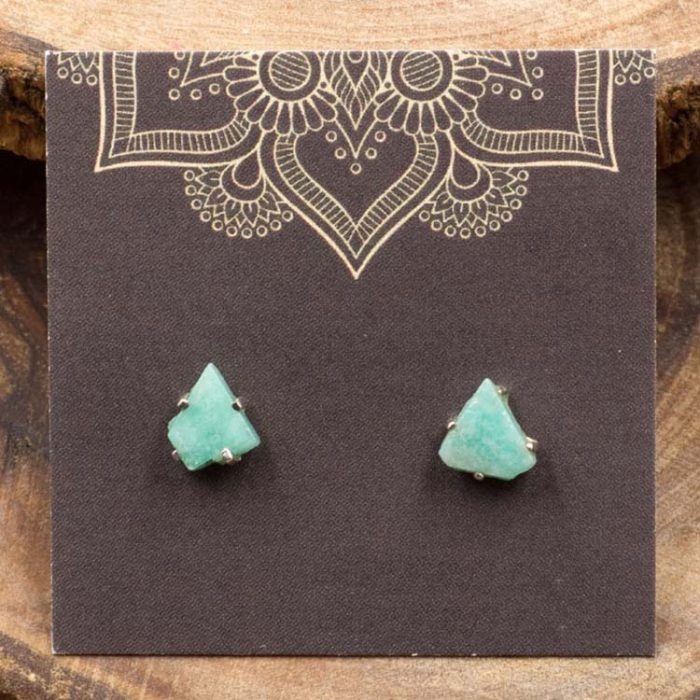 Amazonite and Sterling Silver Crystal Stud Earrings
