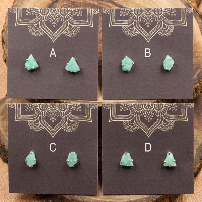 Amazonite and Sterling Silver Crystal Stud Earrings
