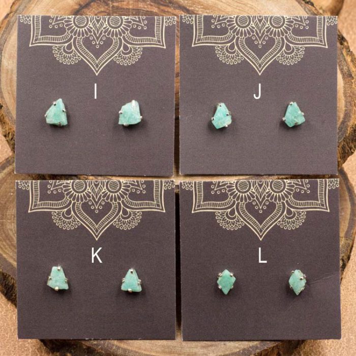 Amazonite and Sterling Silver Crystal Stud Earrings