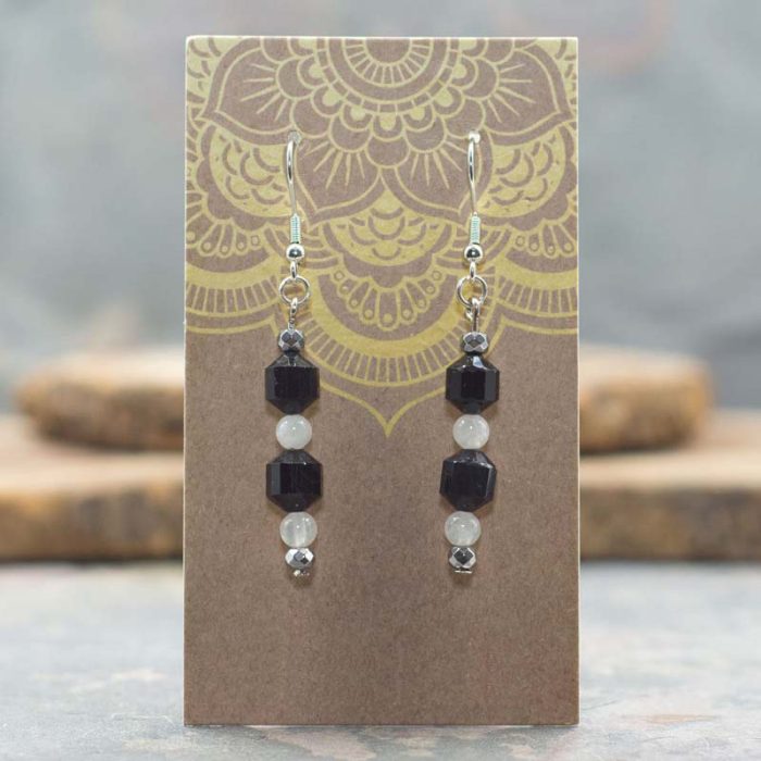 Black Tourmaline and Selenite Dangle Earrings
