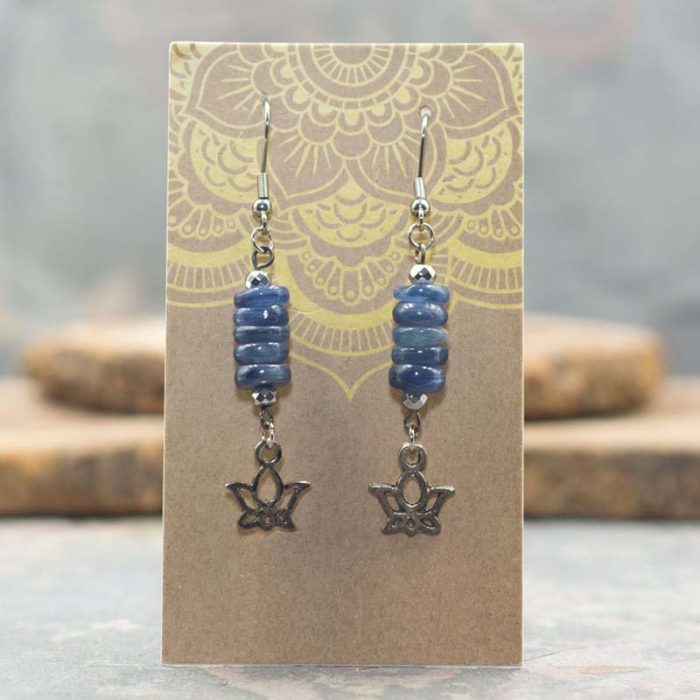 Blue Kyanite Lotus Flower Dangle Earrings