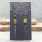 Green Garnet and Bronzite Dangle Earrings