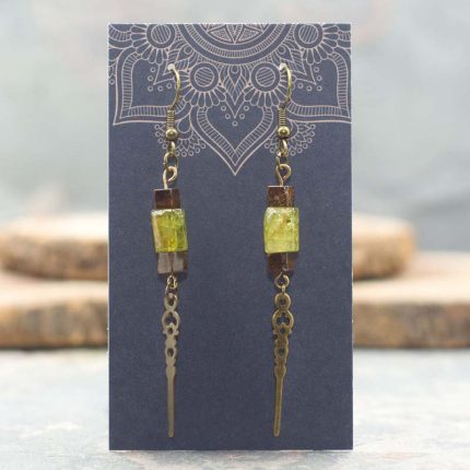 Green Garnet and Bronzite Dangle Earrings