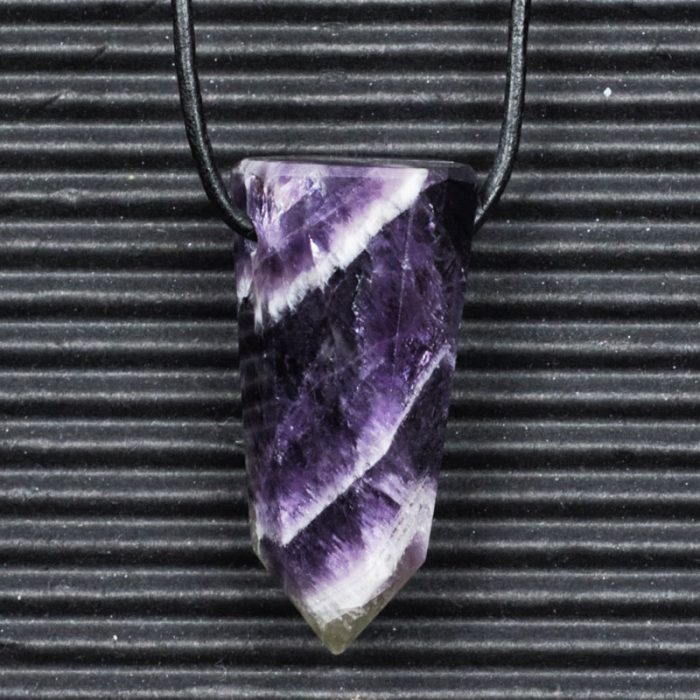 Chevron Amethyst Obelisk Point Pendant E