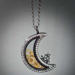 Rhinestone Moon Star Floating Crystal Locket in Gunmetal