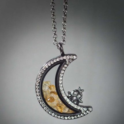 Rhinestone Moon Star Floating Crystal Locket in Gunmetal