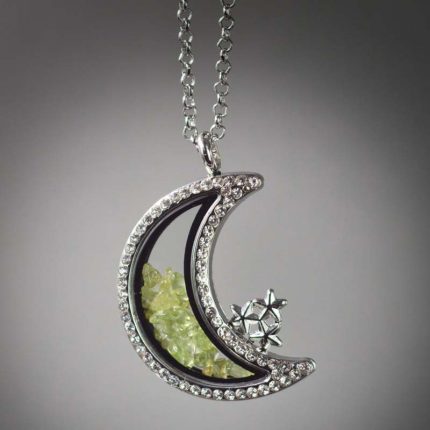 Rhinestone Moon Star Floating Crystal Locket in Silver