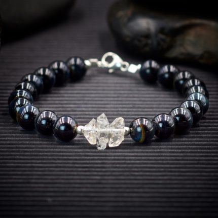 Blue Tiger Eye and Herkimer Diamond Bracelet