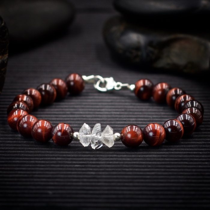 Red Tiger Eye and Herkimer Diamond Bracelet