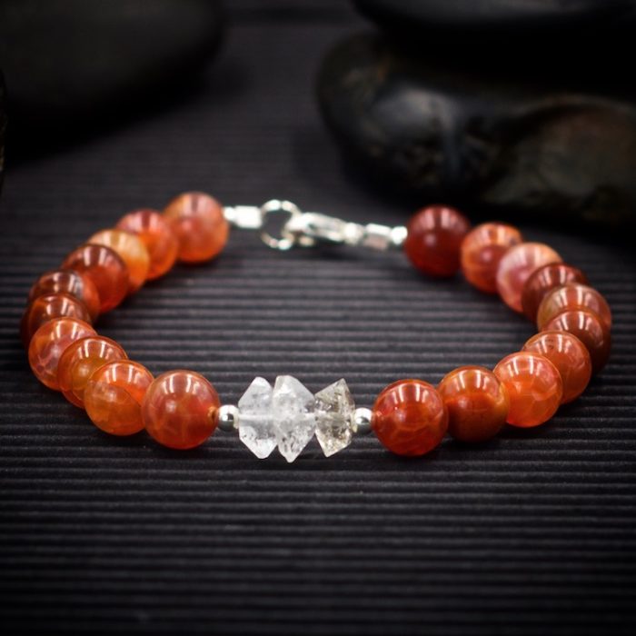 Fire Agate and Herkimer Diamond Bracelet