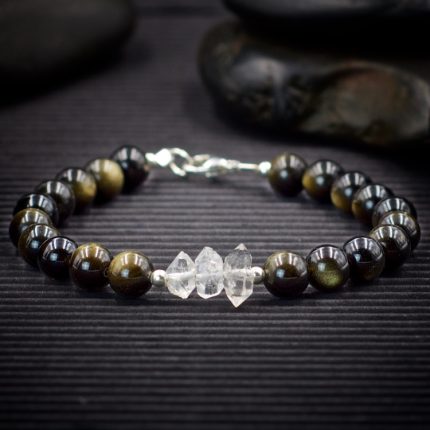 Gold Sheen Obsidian and Herkimer Diamond Bracelet