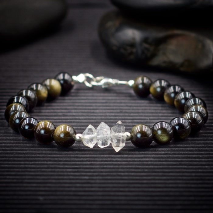 Gold Sheen Obsidian and Herkimer Diamond Bracelet