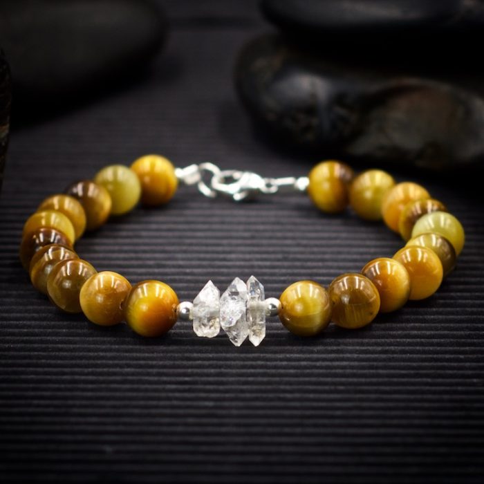 Blonde Tiger Eye and Herkimer Diamond Bracelet