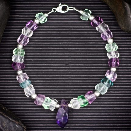Fluorite Faceted Rondelle and Amethyst Bracelet
