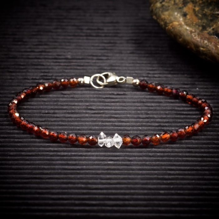 Garnet and Herkimer Diamond Crystal Bracelet