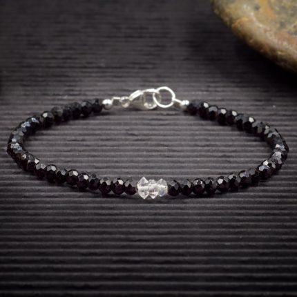 Black Spinel and Herkimer Diamond Crystal Bracelet