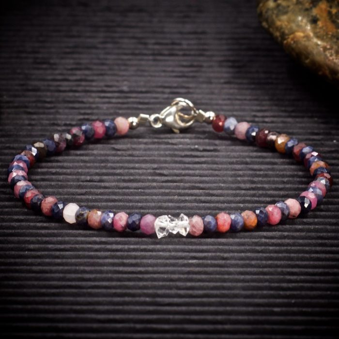 Sapphire Ruby and Herkimer Diamond Bracelet