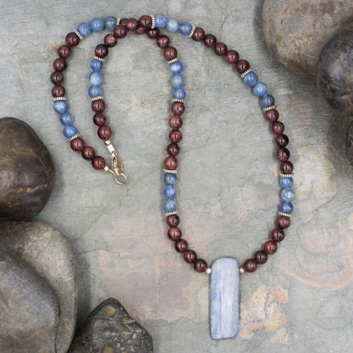 Blue Kyanite and Garnet Necklace