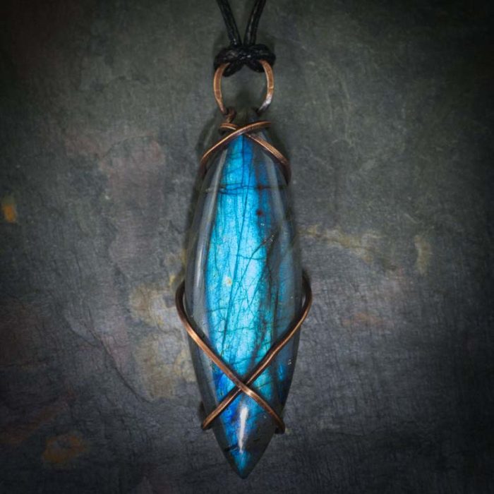 Labradorite Marquise Wire Wrapped Pendant C