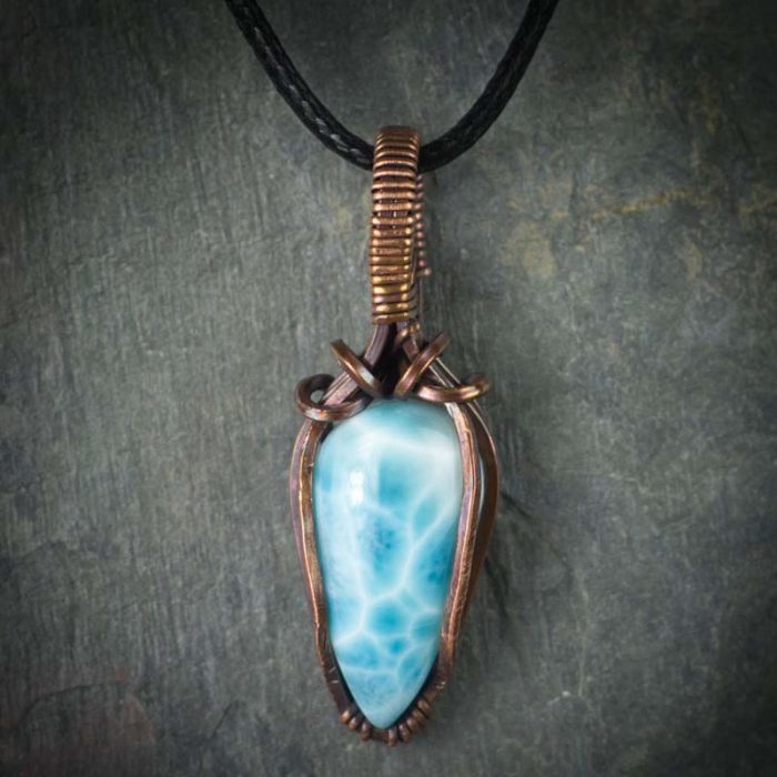 Larimar Small Teardrop Wire Wrapped Pendant