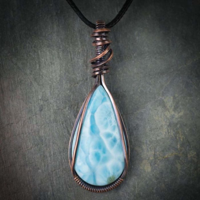 Larimar Large Teardrop Wire Wrapped Pendant