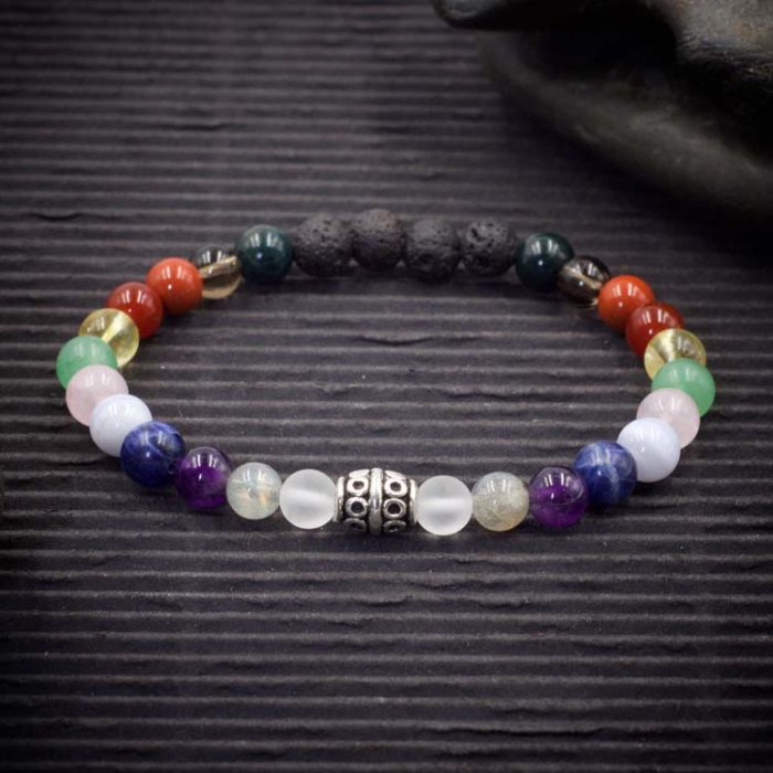 12 Chakra Crystal Lava Rock Bracelet