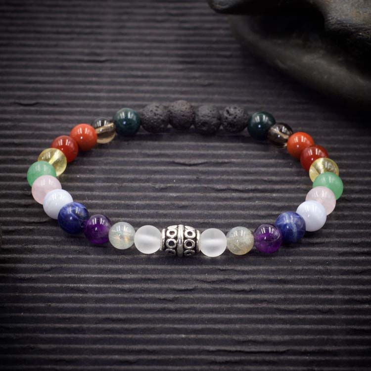 12 Chakra Crystal Lava Rock Bracelet