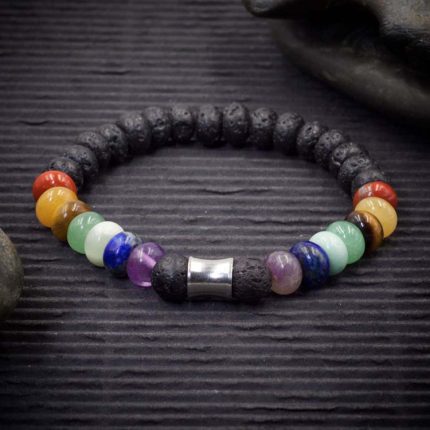 7 Chakra Crystal Lava Rock Rondelle Bracelet