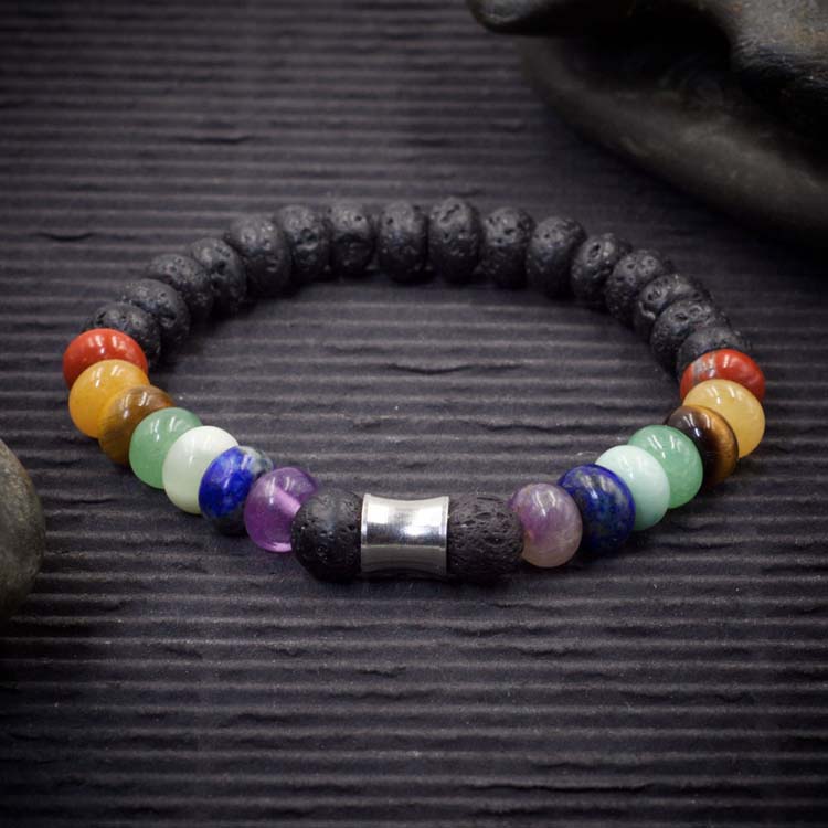 7 Chakra Crystal Lava Rock Rondelle Bracelet