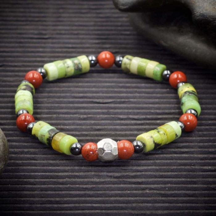Chrysoprase Red Jasper and Hematite Bracelet