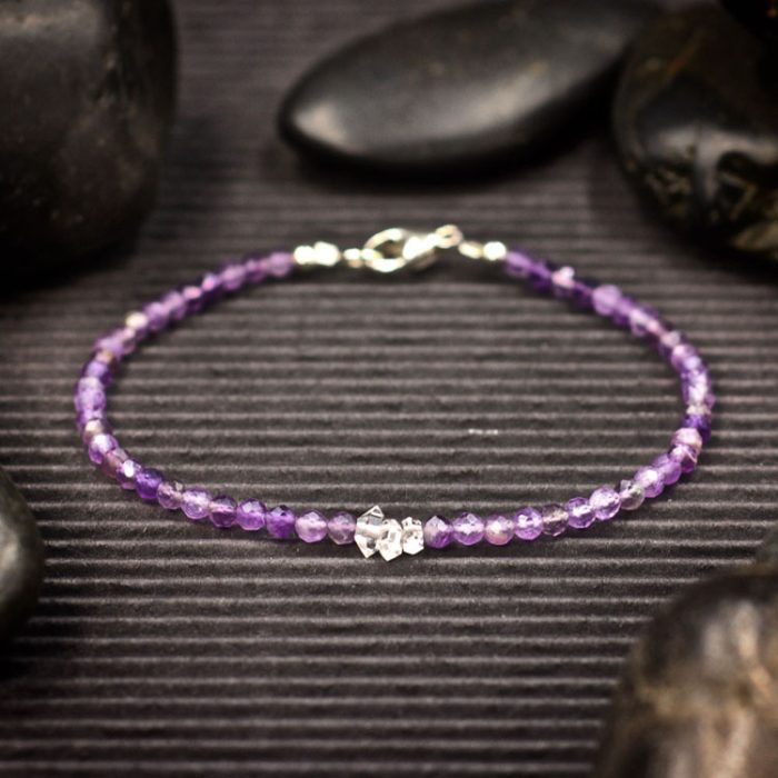 Amethyst and Herkimer Diamond Crystal Bracelet