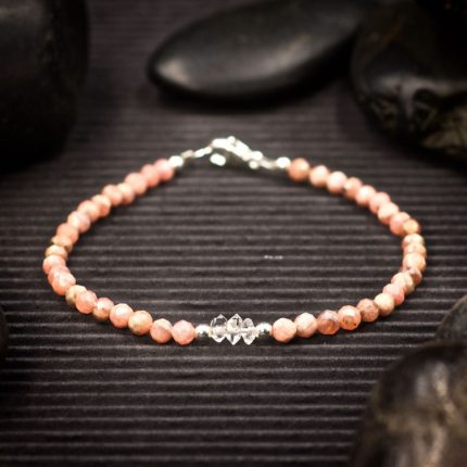 Rhodochrosite and Herkimer Diamond Bracelet
