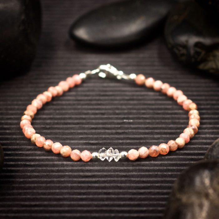 Rhodochrosite and Herkimer Diamond Bracelet