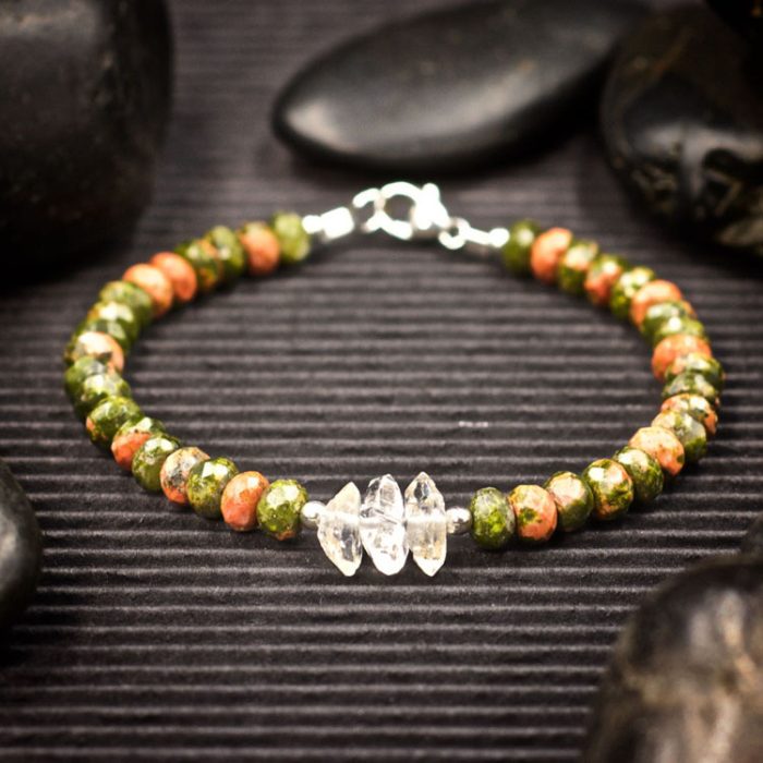 Unakite and Herkimer Diamond Bracelet