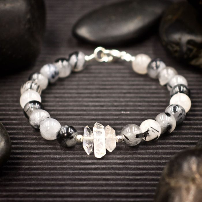 Tourmalinated Quartz and Herkimer Diamond Bracelet