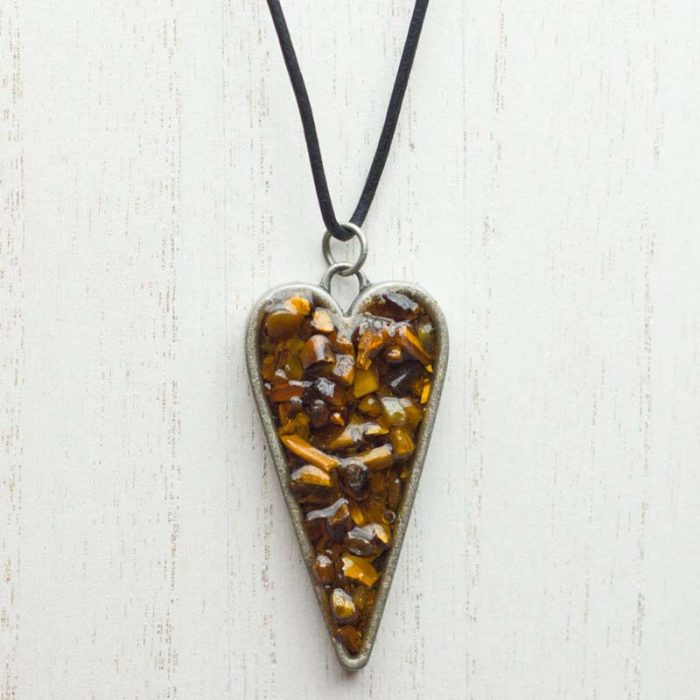 Gold Tiger Eye Druzy Heart Pendant
