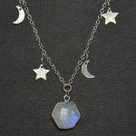 Moonstone Hexagon Pendant on Moon and Star Chain