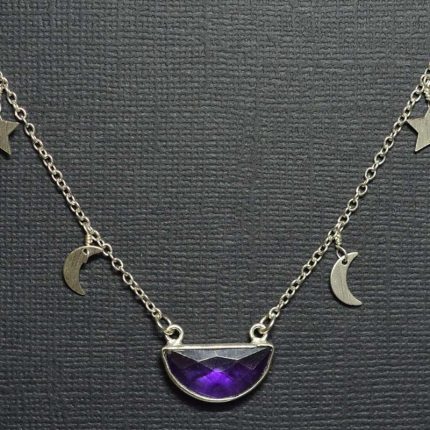 Amethyst Half Moon Pendant on Moon and Star Chain