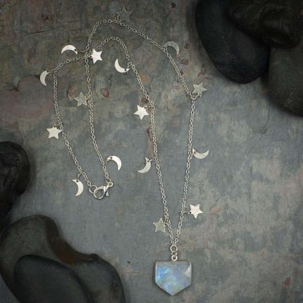 Moonstone Pentagon Pendant on Moon and Star Chain