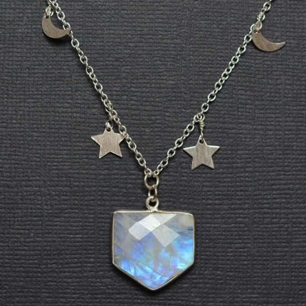 Moonstone Pentagon Pendant on Moon and Star Chain