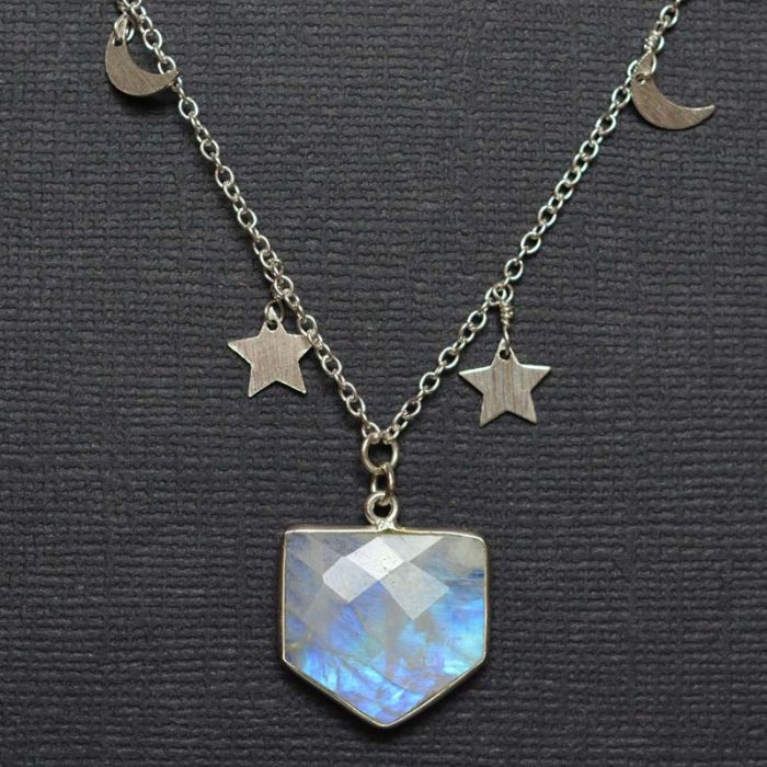 Moonstone Pentagon Pendant on Moon and Star Chain